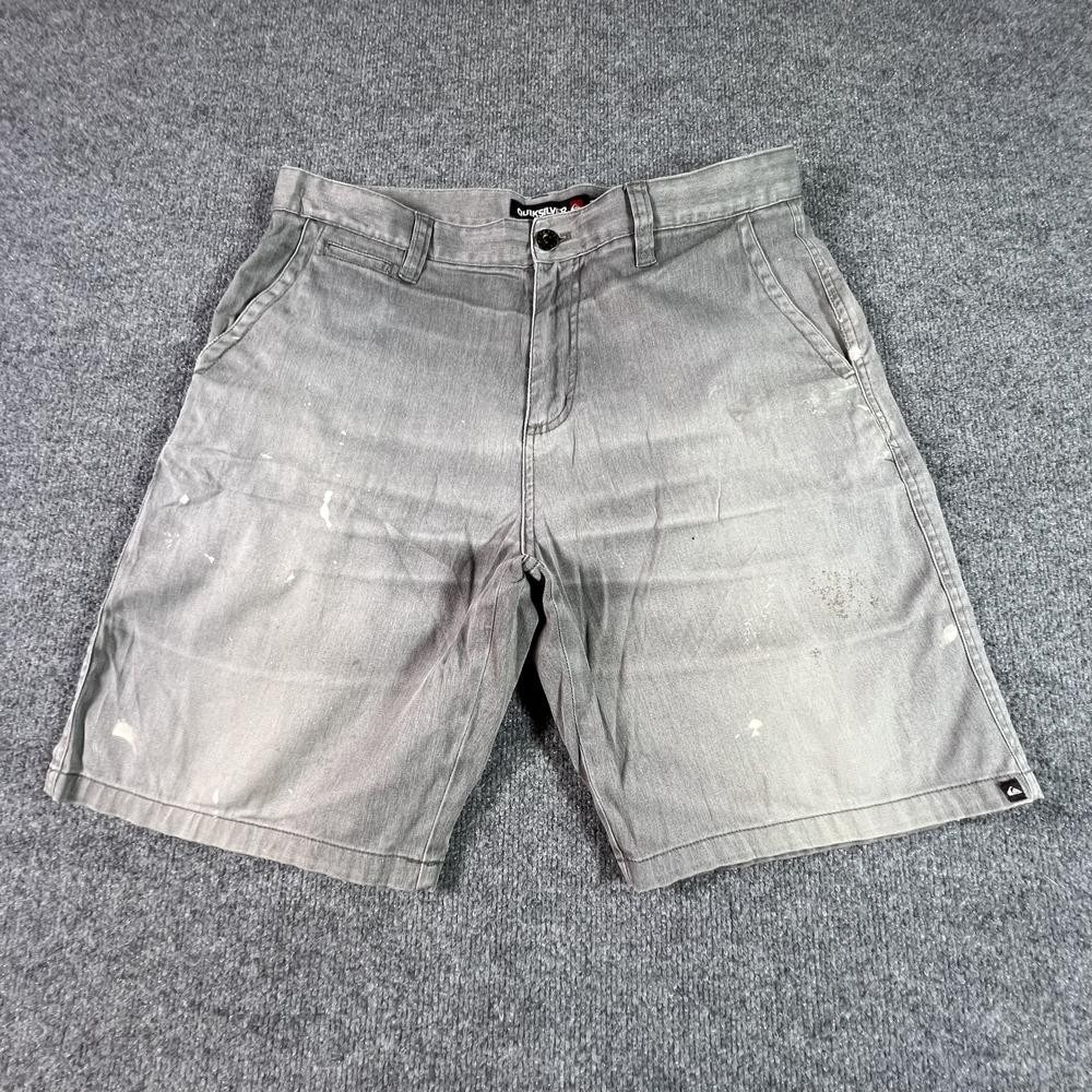 Quiksilver Bermuda Short Mens 34 Gray Cotton Denim Faded Workwear Travel Stretch
